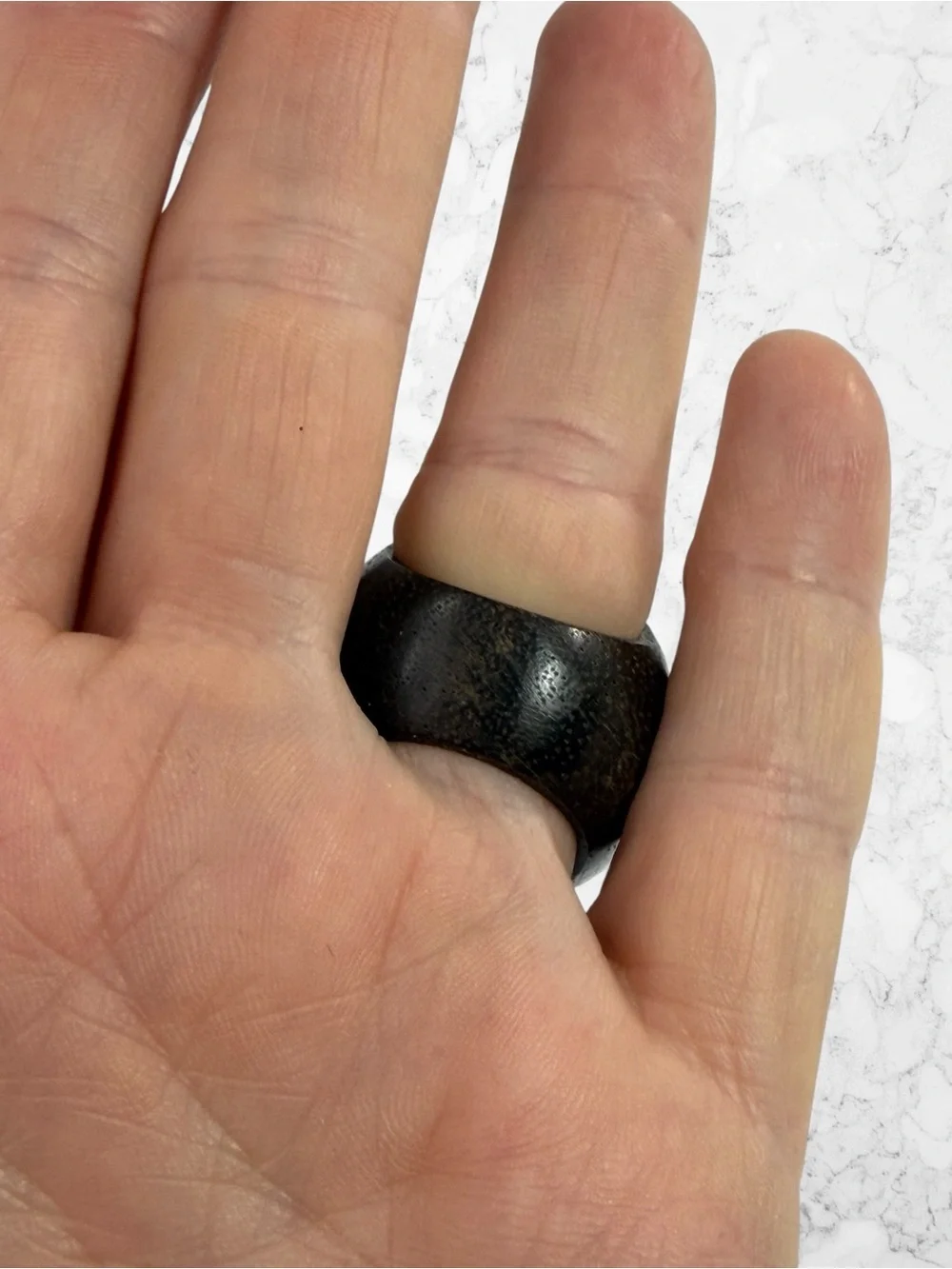 Unique Hand Carved Wood Red Burgundy Lacquered Spiral Chunky Boho Ring Bullseye